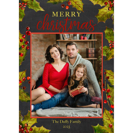 Chalkboard Holly Holiday Photo Cards